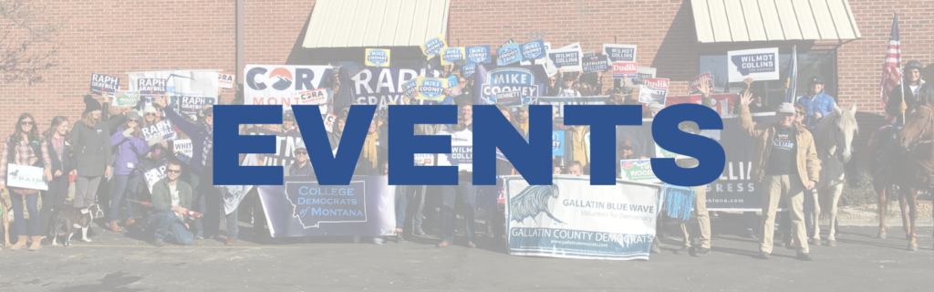 Events written over faded background image of group of candidates and volunteers gathered together after an event.