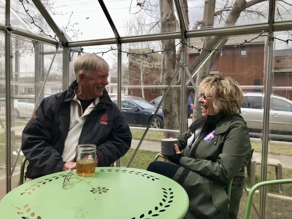 Jerry Gossel and Connie Ostrovsky drinking tea